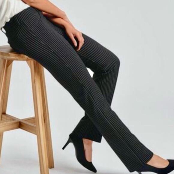 Betabrand pants career small Black / White Pinstripe Straight Leg Ankle Pants - Picture 1 of 11